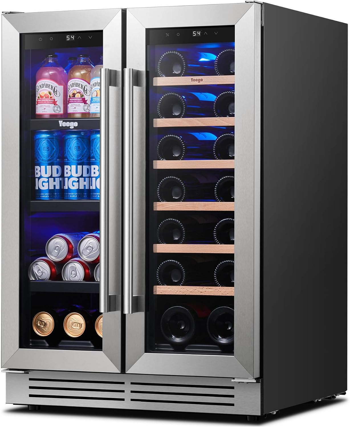 Wine Beer Dual Zone - Yeego 24インチ ワイン＆飲料冷蔵庫 - ガラス扉付き60缶＆20本収納ワイン冷蔵庫、36-72 °
