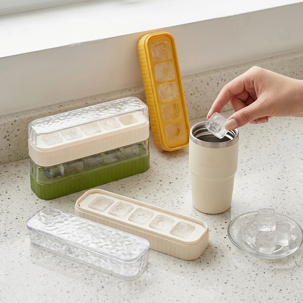 Wine Beer Cooler - ミニプラスチック製製氷皿 蓋付き 再利用可能 5グリッド アイスモールド キッチンバーツール