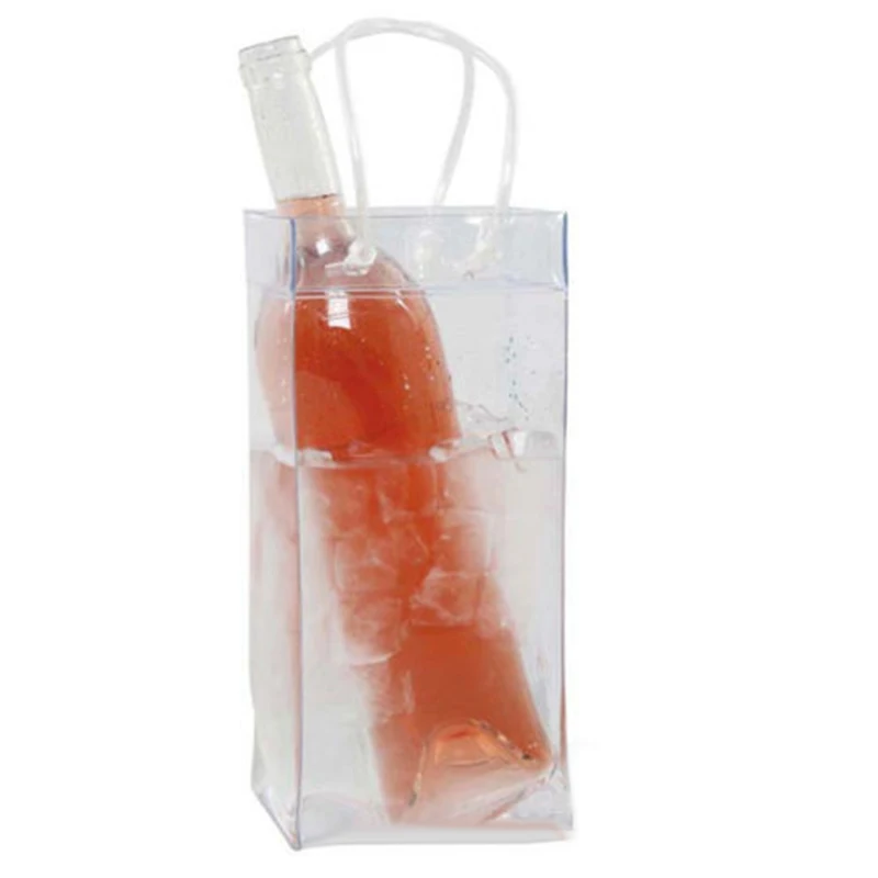 Wine Beer Cooler - 1 個アイスバッグワインビールシャンパンバケツドリンクボトルクーラーチラー折りたたみキャリアクリア PVC 透明アイスワインバッグ