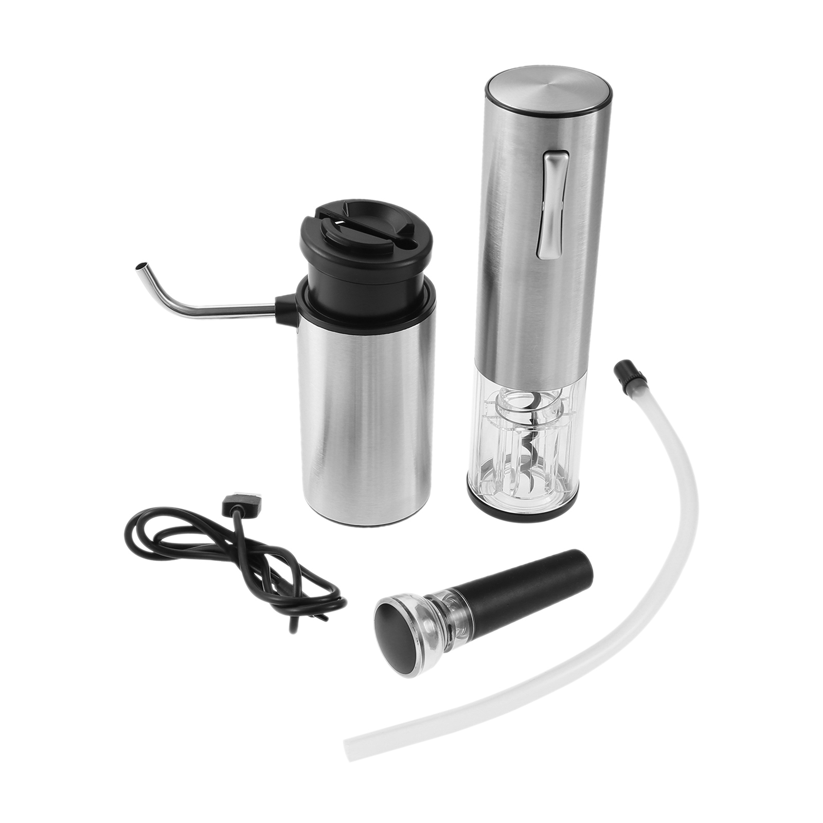 Decanter Aerator Set - 4-in-1電動ワインオープナーギフトセット、充電式ステンレス製ワインデカンター/ストッパー/フォイルカッター、バー、パーティー、結婚式に最適