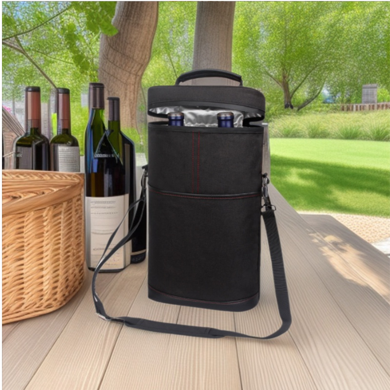 Wine Beer Cooler - ポータブル屋外ワインクーラーバッグ、750ml赤ワイン・ビール2本収納可能、持ち運び可能な断熱トラベルワインキャリア（グラス収納付き）
