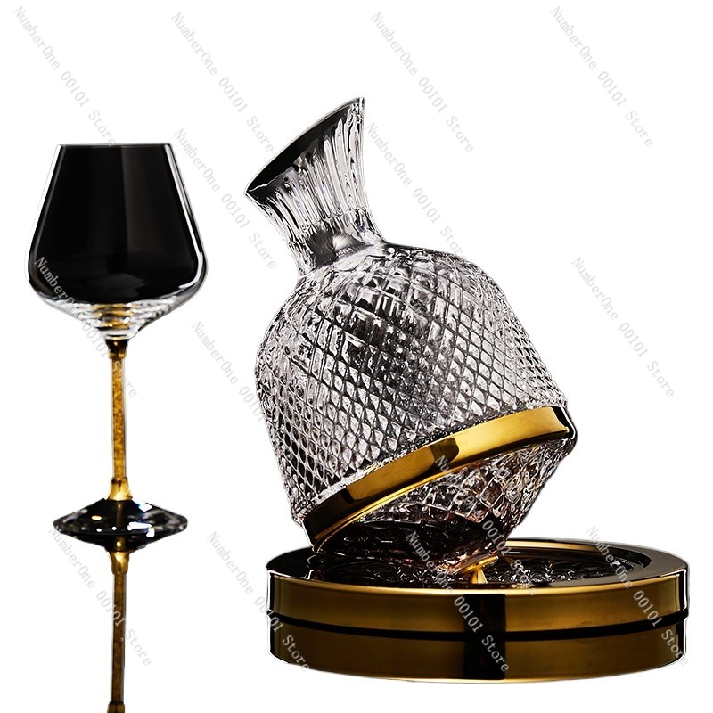Decanter Aerator Set - 高級クリスタルワインデカンタセット、転倒防止回転台付き、スムーズなエアレーション強化、お揃いのアクセサリー付き