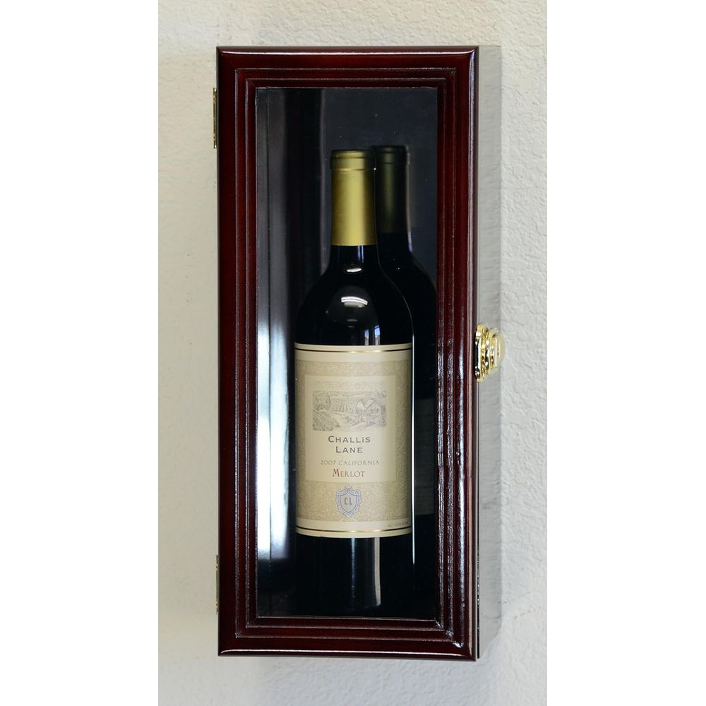 Wine & Beer Emporium - 鏡面仕上げの壁掛けワインボトルディスプレイケース、様々なサイズに対応（チェリー仕上げ）