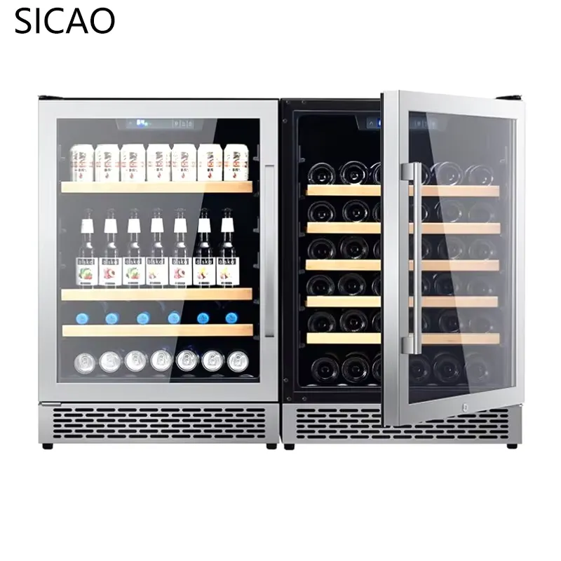 Wine Beer Dual Zone - 2ドアワインビール冷蔵庫ガラスディスプレイクーラー内蔵型飲料冷蔵庫キッチンバー業務用缶チラー冷凍庫
