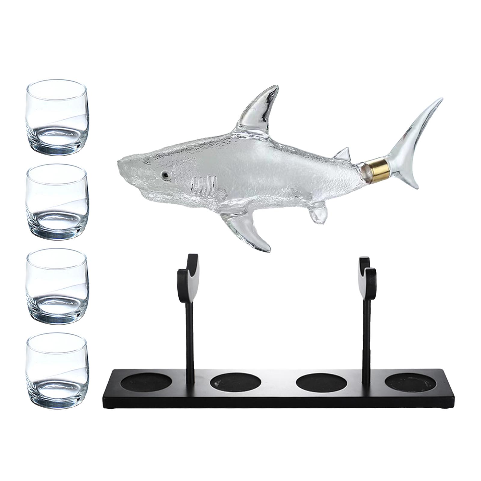 Decanter Aerator Set - ワインデカンター 魚の形をしたワインセット キッチン用 人工吹き成形ハンドヘルドエアレーター ダイニングルーム用カップ4個付き 赤ワインエアレーター