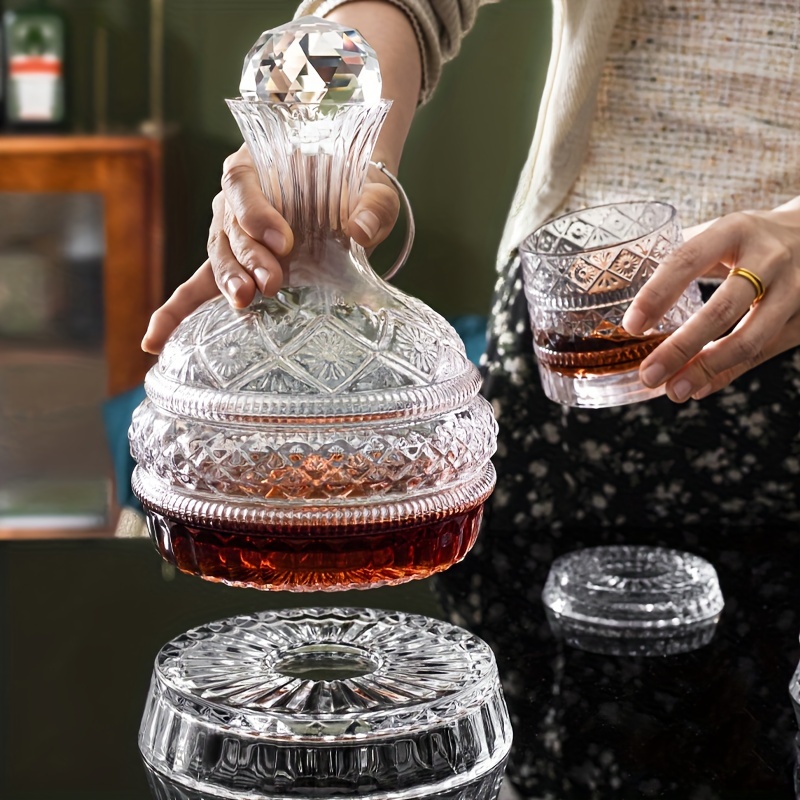 Decanter Aerator Set - クリスタルワインデカンタ エレガントな手作りガラスワインデカンタセット - 回転ワインエアレーター、回転ウイスキーカラフェ