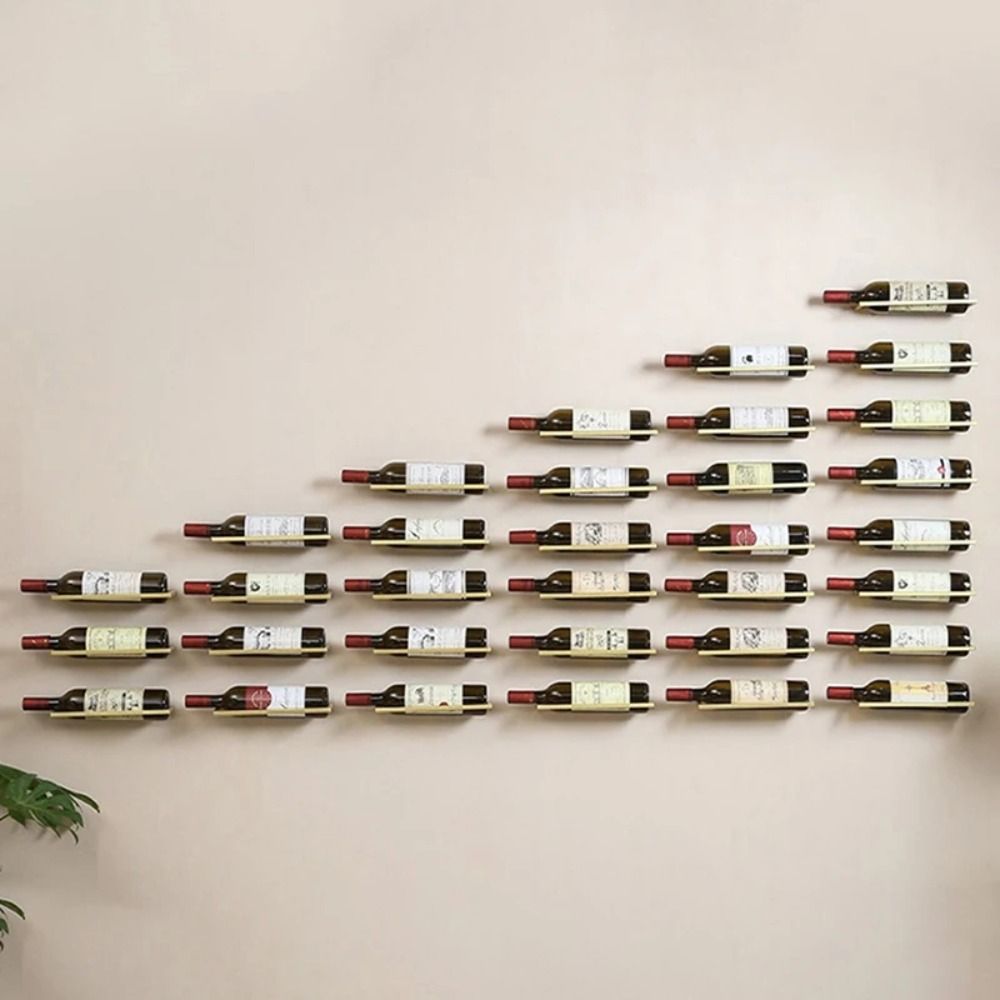 Wine Rack Wall Mount - 壁掛け式メタルワインラック ブラック/ゴールド ワインボトルホルダー 吊り下げ式便利なワインディスプレイ棚 ワインセラー