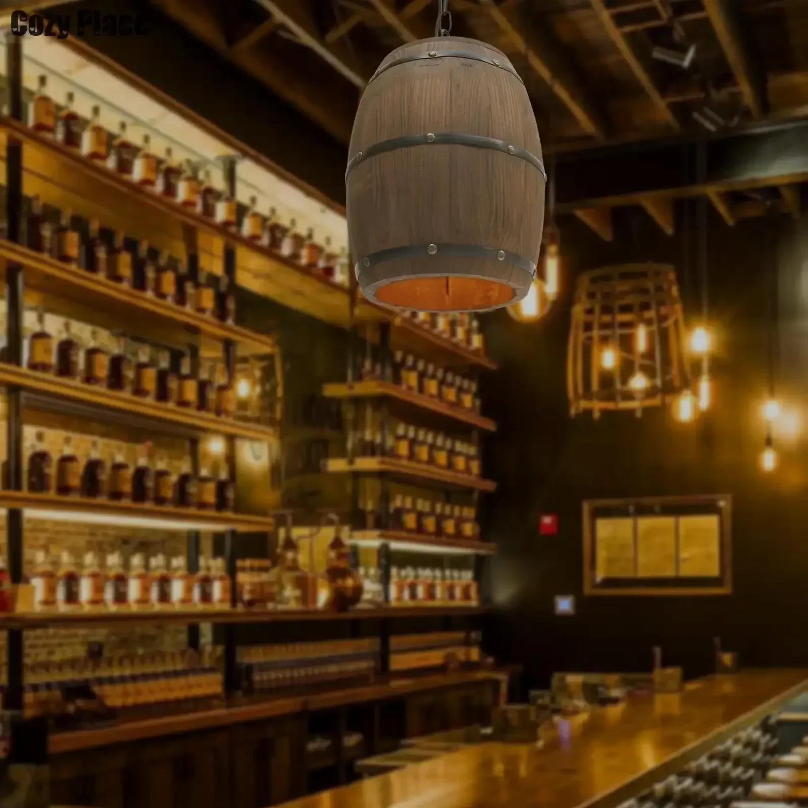 Wine & Beer Emporium - 素朴なランプヴィンテージシャンデリア木製ペンダントライトワイン樽吊り下げランプ家の装飾リビングルームバーカフェ照明E26