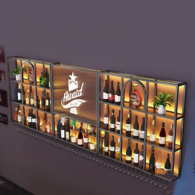 Wine Rack Wall Mount - 壁マウント用大型バーキャビネットモダンで豪華なアートデザインオーガナイザー金属フレーム工業用ワインラック収納家具