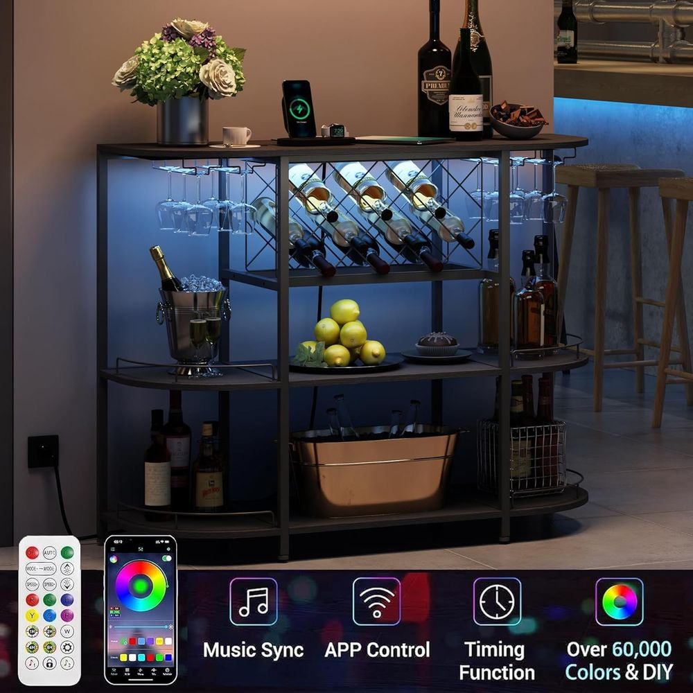 黒色の3段コーヒーテーブル、ワインラック、電源コンセント、L - Wine & Beer Emporium のレビューと価格