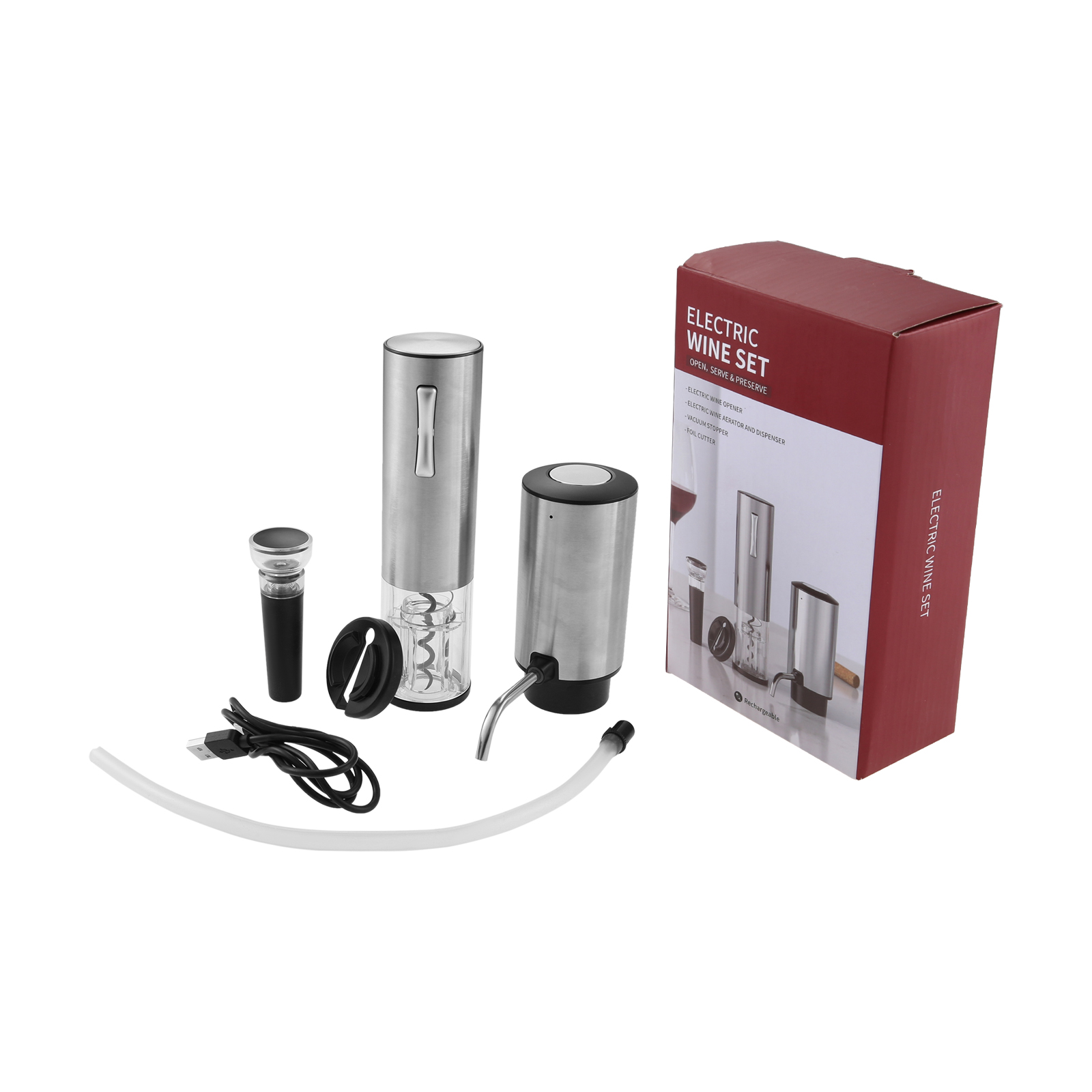 4-in-1電動ワインオープナーギフトセット、充電式ステンレ - Decanter Aerator Set のレビューと価格
