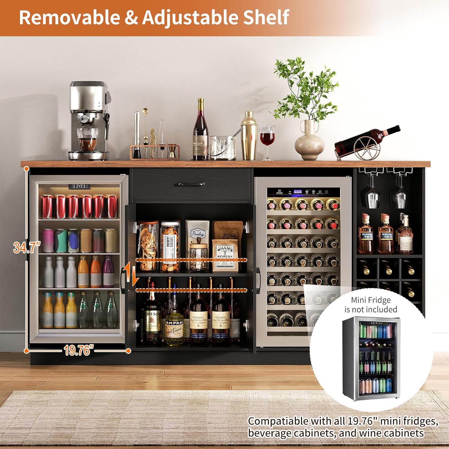 78.74インチ大型コーヒーバーキャビネット（冷蔵庫スペース - Wine Beer Cooler のレビューと価格