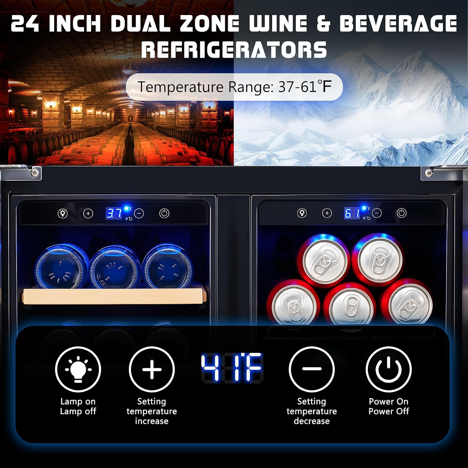 飲料用冷蔵庫、24インチデュアルゾーンワイン・ビール冷蔵庫（ - Wine Beer Dual Zone のレビューと価格