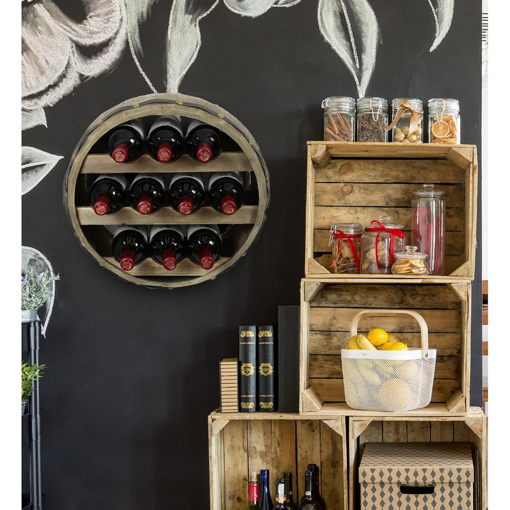 天然木製の工業用壁掛けバレルワインホルダー（10本用）、装飾 - Wine Rack Wall Mount のレビューと価格