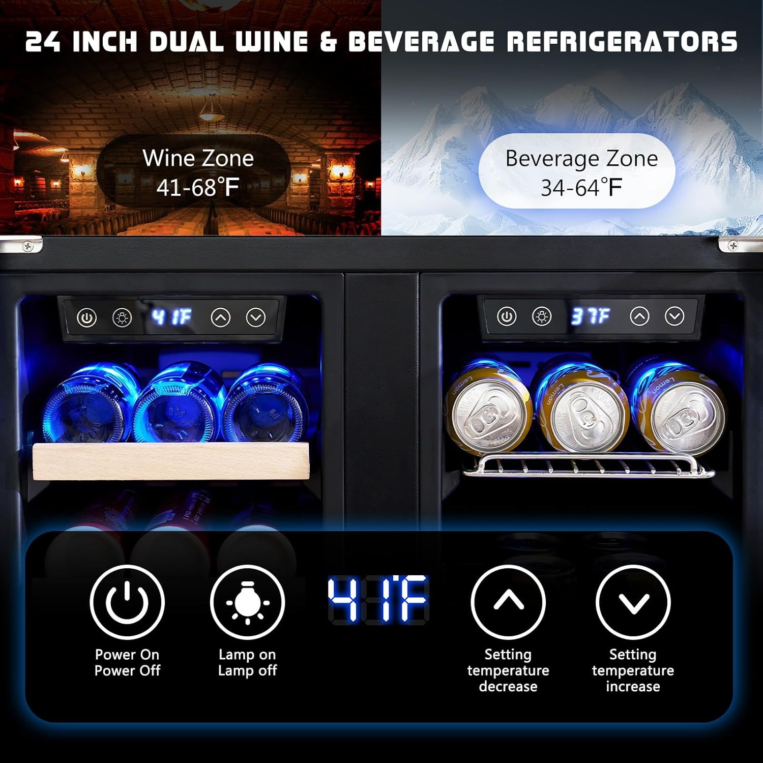 24インチ デュアルゾーン飲料クーラー、ガラス扉、自立式＆ア - Wine Beer Dual Zone のレビューと価格