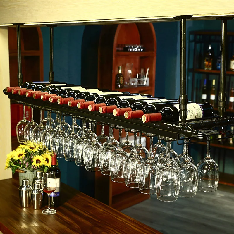 ヴィンテージブロンズ黒鉄金属鋳造天井ハング逆さまワインゴブレ - Wine Rack Wall Mount のレビューと価格