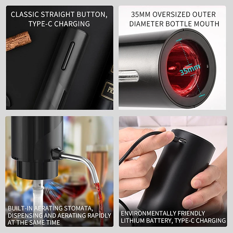 USB充電式4-in-1電動ワインオープナーセット（デカンタ - Decanter Aerator Set のレビューと価格