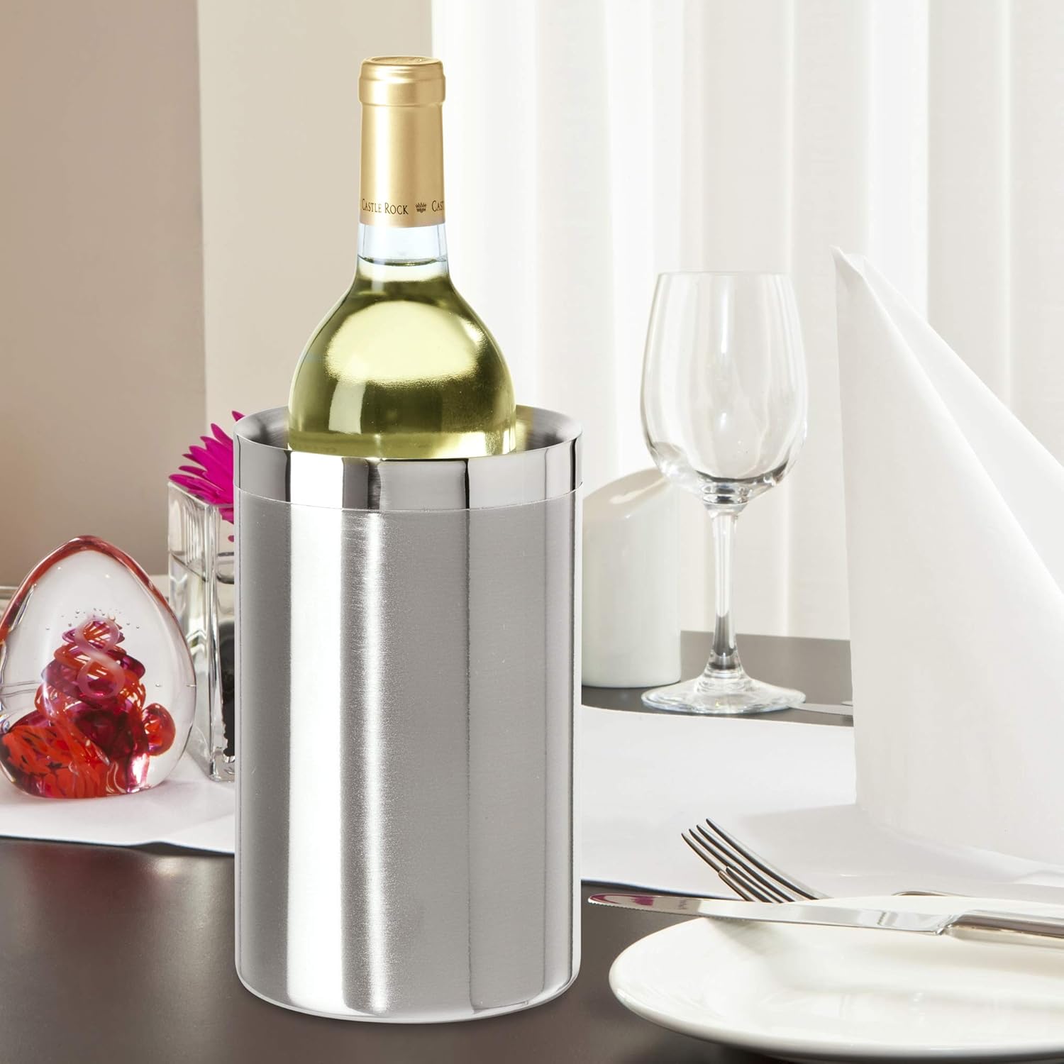 ステンレス鋼二重壁ワインクーラー断熱卓上ワインチラー白ワイン - Wine Bottle Size のレビューと価格