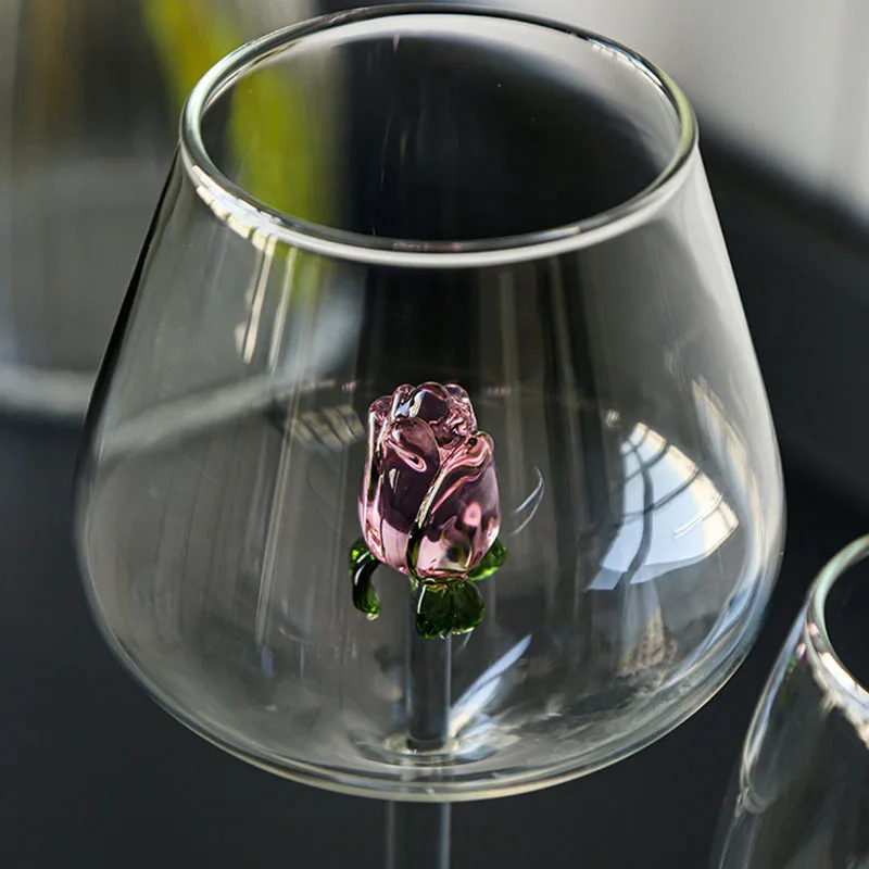 大容量クリエイティブ 3D ダイヤモンドピンクガラスローズ翼 - Wine Bottle Size のレビューと価格