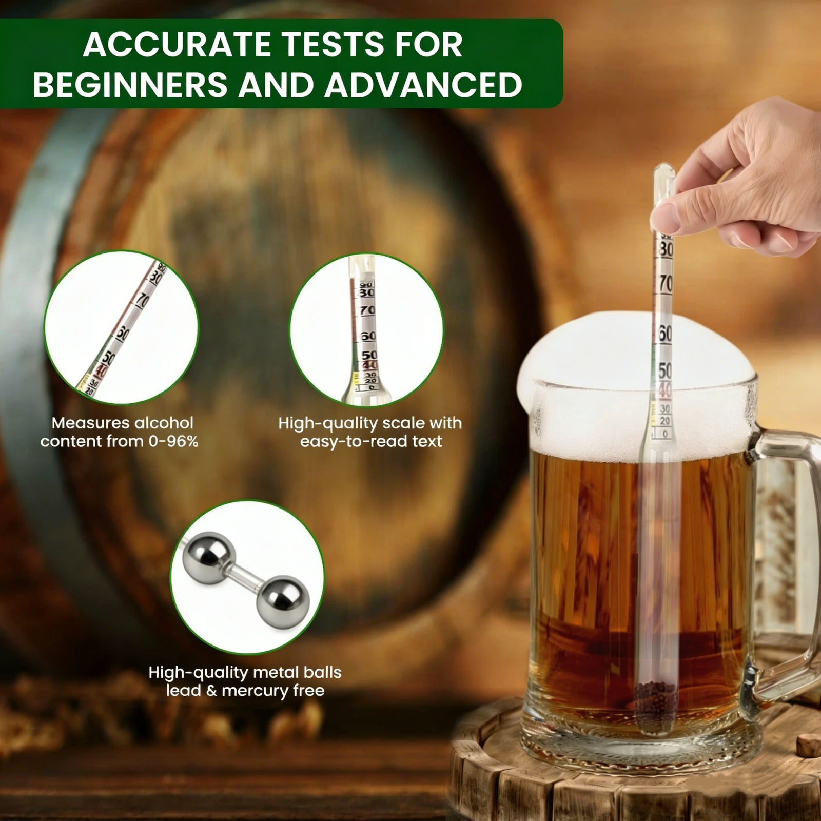 0-96%ガラス製アルコール濃度計、ビール、ワイン、ミード、 - Wine Beer And Mead のレビューと価格