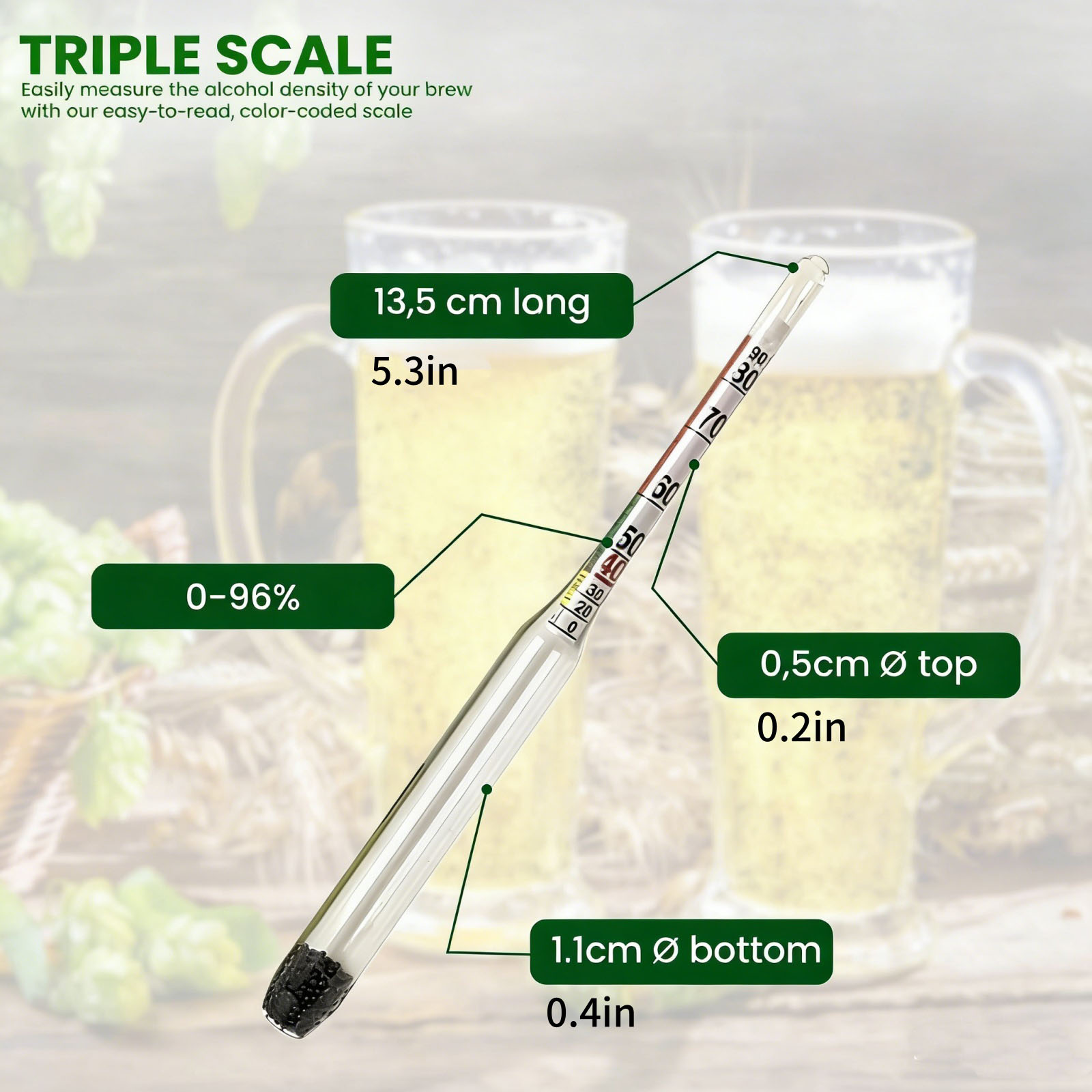 0-96%ガラス製アルコール濃度計、ビール、ワイン、ミード、 - Wine Beer And Mead のレビューと価格